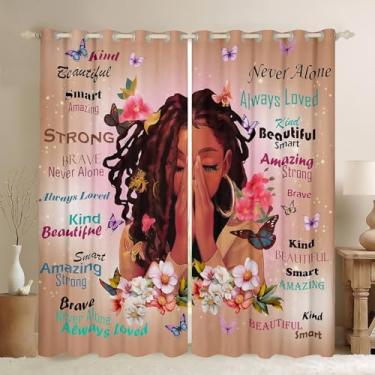 Imagem de Cortinas estilo africano para meninas, citações inspiradoras, cortinas de janela para sala de estar, preto, lindas meninas, decoração de casa, flores, borboleta, tratamentos de janela, ilhós, conjunto