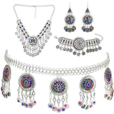 Imagem de Colar De Borla De Moeda Brincos Pulseira Cintura Barriga Conjuntos De Corrente Boho Turco Tribal Festa Jóias, S-01