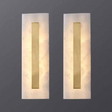 Imagem de Arandelas De Mármore Iluminação De Parede Moderna Luz De Parede Linear De Mármore Interior Latão Ouro Corredor Arandelas Luminárias Escurecimento Led Lâmpada D, Square, 35CM-2 Pack