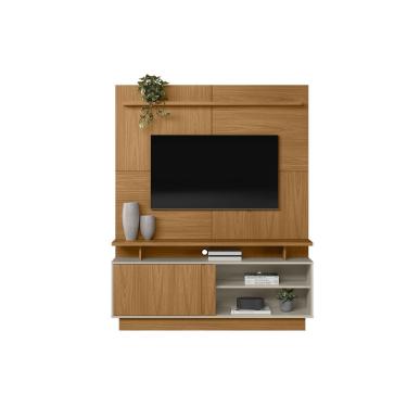 Imagem de Rack Bancada c/ Painel p/ TV até 60 Pol Viena 1 Portas e 2 Prateleiras 185x150cm Nature/Off White - Linea Brasil