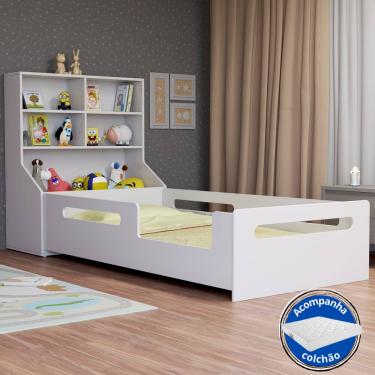 Imagem de Cama Berço Solteiro Montessoriana Grade Proteção Baixa Com Organizador Porta Treco E Colchão