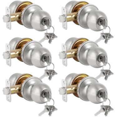 Imagem de Maçanetas de porta de entrada com fechadura e chave, fechadura externa e interna para porta da frente área comercial e residencial, maçaneta de entrada para quarto e banheiro, níquel acetinado, pacote