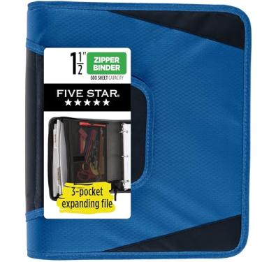 Imagem de Fichário com zíper Five Star 72202, com 3 anéis, capacidade para 500 folhas, azul