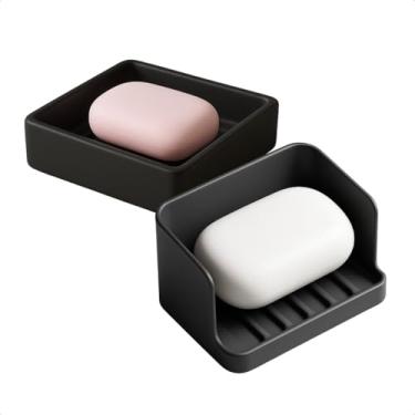 Imagem de Kit 2 Saboneteiras Modernas Porta Sabonete Barra Drenagem Escorredor Banheiro Pia Lavabo Cozinha (2 Preto Sortido)