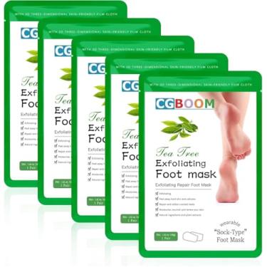 Imagem de Pacote com 5 máscaras esfoliantes para os pés, meias de descamação para pés, tratamento de spa para bebês, pés macios, removedor de pele morta dura, reparo de calos, saltos ásperos e rachados (árvore