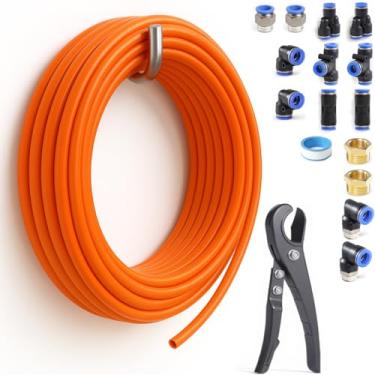 Imagem de Sctihwelire Kit de tubulação de ar PU 16 mm OD x 12 mm ID – Mangueira flexível vermelha de 10 m com encaixes de pressão para conectar, cortador de tubo – Kit de linha de ar pneumático para compressor