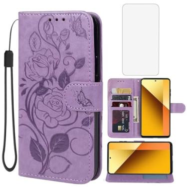 Imagem de Vavies Capa para Redmi Note 13 5G, capa carteira Redmi Note 13R Pro com protetor de tela de vidro temperado, flor de couro flip suporte para cartão de crédito capa de telefone para Xiaomi Redmi Note