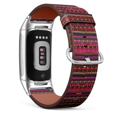 Imagem de MRAKPLGE Pulseira de relógio, estampa étnica boho, compatível com Fitbit Charge 6/Fitbit Charge 5, pulseira de couro vegano de substituição, pulseira, pulseira para homens e mulheres