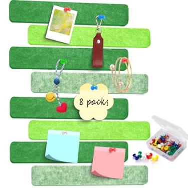 Imagem de 8 tiras de feltro para quadro de avisos, tiras de quadro de cortiça para paredes autoadesivas com 50 pinos, tiras de cortiça coloridas para decoração de sala de aula de escritório, quadro de avisos