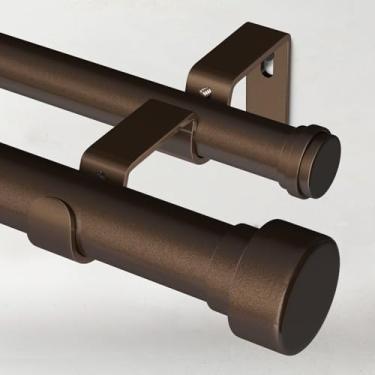 Imagem de Time Forest Varões de cortina duplos de 2,5 cm para janelas de 48 a 84 polegadas (4 a 7 pés), varão de cortina resistente ajustável com acabamento clássico, haste de cortina decorativa moderna