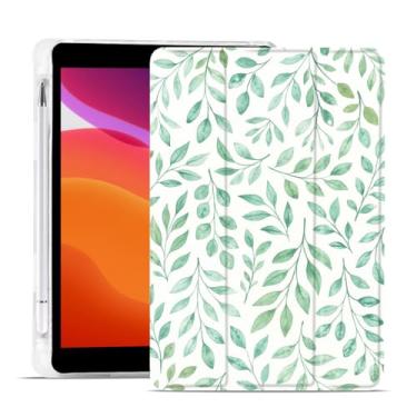 Imagem de MAYCARI Capa Green Leaves Branches para iPad de 10,2 polegadas 2021/2020/2019 com suporte para lápis, padrão original para iPad 9ª/8ª/7ª geração, capa protetora traseira de TPU macio, capa fina
