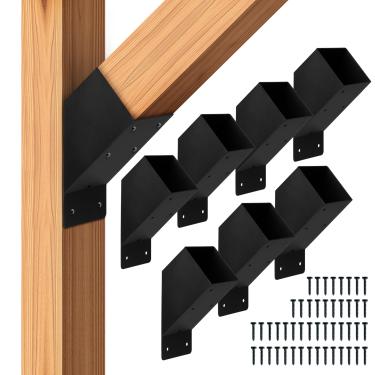 Imagem de Iron Forge Tools Suportes de pérgola 4 x 4 – kit de pérgola de canto de aço revestido em pó – suporte angular de 45 graus para instalação DIY – Kit de ferragens e acessórios, kits de gazebo de telhado