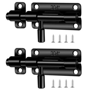 Imagem de Pacote com 2 travas de barril, trava de porta preta, ferragens, trava de segurança para porta, parafuso de barril de aço inoxidável engrossado para portas, acabamento escovado com parafusos