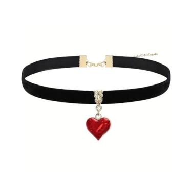 Imagem de TACBSP Gargantilha gargantilha gótica de veludo preto para mulheres, colar com pingente de coração vermelho, ajustável de veludo, colar macio, colar de corrente para presente de Halloween, Large