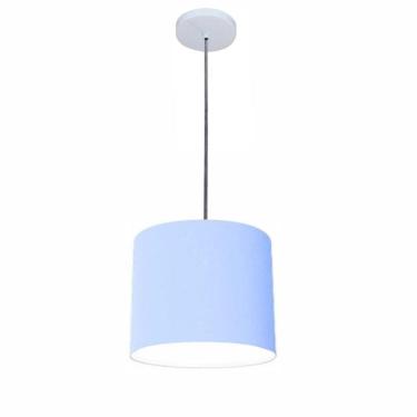 Imagem de Lustre Luminária Pendente Vivare Free Lux Pe-4107br Cúpula Em Tecido 25x20cm Azul-bebê Canopla Branca E Fio Cristal