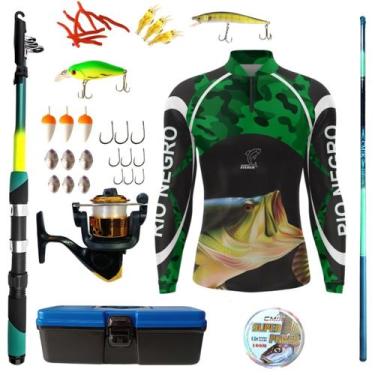 Imagem de Kit Blusa Pesca Masculina Mais Artigos Para Pescaria Vara Telescopica 
