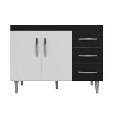 Imagem de Balcão Gabinete de Pia SEM TAMPO 100cm 2 Portas 3 Gavetas Isabel Branc