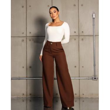 Imagem de Calça pantalona social alfaiataria premium cintura alta casual moda el