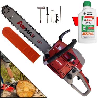 Imagem de Motosserra Profissional Anmax CS5200-B À Gasolina 2T 52cc 2,7HP Alta Rotação e Performance Sabre 18 Polegadas Para Desdobra de Madeira + ÓLEO STIHL 2T