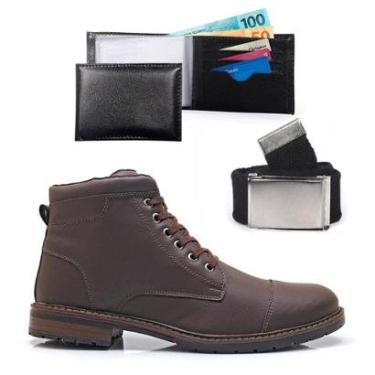 Imagem de Kit Bota Coturno Masculina Casual Com Carteira Cinto Confortável Dia A Dia Leve Macia Resistente-Masculino