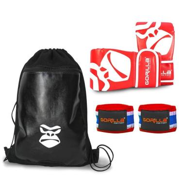 Imagem de Kit Boxe Infantil Luva Bate Saco Pro + Bandagem Elástica 2,5 Metros + Mochila De Costas Gorilla-Unissex