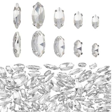 Imagem de OLYCRAFT 100 peças de strass costurados com olho de cavalo de vidro de cristal com garras banhadas a platina, copo de tamanho misto, strass de garra plana para joias, fantasias, vestidos e sapatos