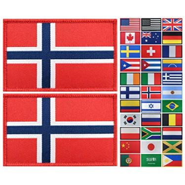 Imagem de JBCD Pacote com 2 emblemas da bandeira da Noruega com emblema tático da bandeira do orgulho para roupas, chapéu, equipe militar