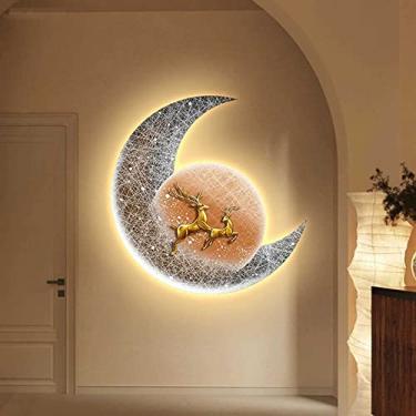 Imagem de Arte decoração de parede lua arte de parede vidro pintura de porcelana imagem HD impressão emoldurada redonda com luz LED, pronto para pendurar para casa sala de estar quarto decoração de cozinha Est