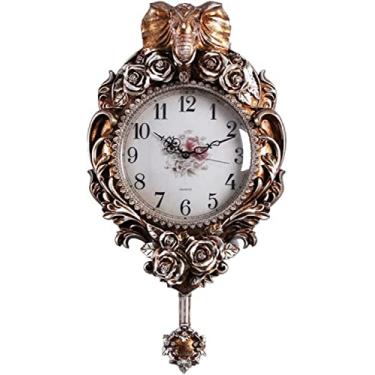 Imagem de Relógio de parede silencioso relógio de parede grande interno relógio de parede decorativo relógio de parede retrô operado por bateria para decoração de sala de estar com pêndulo para hotéis, elefante