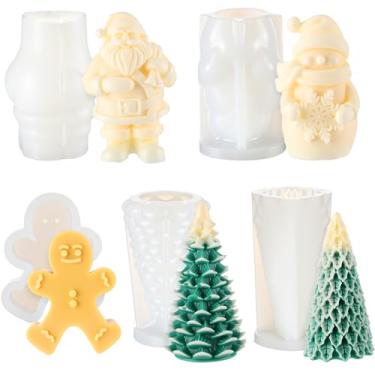 Imagem de Lanties Conjunto de 5 moldes de vela de Natal 3D de silicone, Papai Noel, boneco de neve, homem de gengibre, pinheiro, cedro, árvore de Natal, para decoração de casa, presente