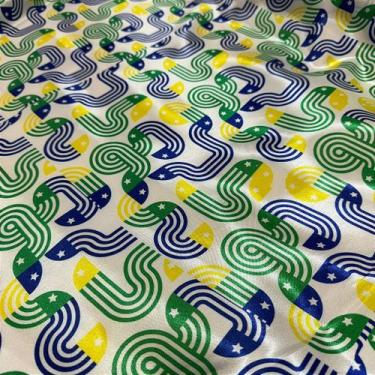 Imagem de Tecido Cetim Estampado Brasil Patriota 1,40m para Decorações e Festas 
