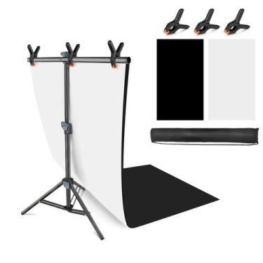 Imagem de Kit de suporte para cenários fotográficos JEBUTU branco preto 68x130cm