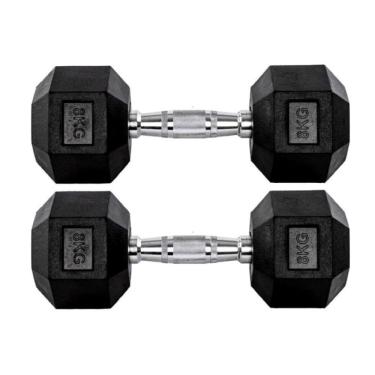 Imagem de Par Halter 8kg + 8kg Dumbbell Sextavado Emborrachado Pegada Cromada Gallant (GDB08F3B-PT)