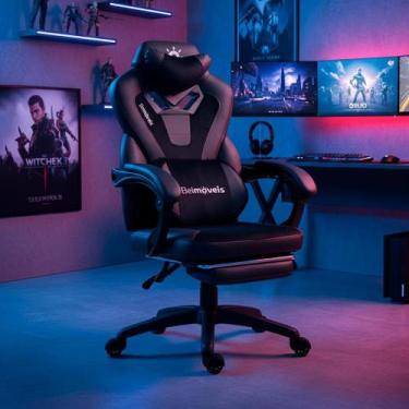 Imagem de Cadeira Gamer Escritório Material Sintético Pu Black Molas Ensacadas R