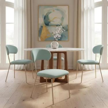 Imagem de Kit 2 cadeiras jantar tecido boucle azul champagne - AÇO NOBRE