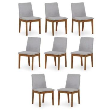 Imagem de Kit 8 Cadeiras para Sala de Jantar Estofada Madeira Maciça Cecília - H