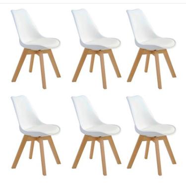 Imagem de Kit com 6 Cadeiras Leda Branca - Charles Eames Wood com Almofada