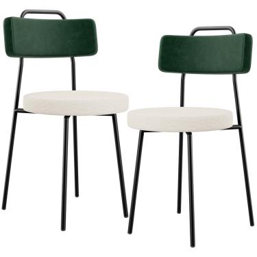 Imagem de Kit 02 Cadeiras Decorativa Estofada Sala De Jantar Barcelona L02 Facto Verde Musgo Linho Cru - Lyam