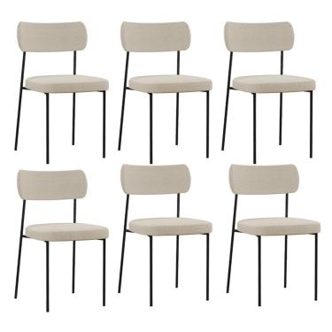 Imagem de Kit 06 Cadeiras Decorativa Estofada Para Sala de Jantar Melina F01 Linho Bege - Lyam Decor
