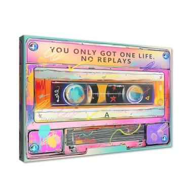 Imagem de Novatique Fita cassete de arte de parede de escritório inspiradora colorida arte de parede pôsteres de música decoração de sala impressão em tela fita de música pintura para quarto, 30,5 x 40,6 cm