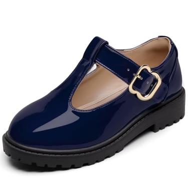 Imagem de Parrosoo Sapatos femininos School Mary Jane Uniforme Sapato social infantil mocassins com tira em T, Azul marino, 11 Little Kid