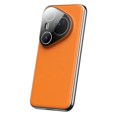 Imagem de HAOMRIYL Capa de couro para Huawei Pura 80 Pro +/80 Pro/80, capa fina e fina com proteção total para câmera, revestimento de borda luxuosa à prova de choque, laranja, 80 Pro +