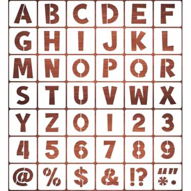 Imagem de REOLAN Estêncis de letras de 7,6 cm para pintura – pacote com 42 modelos de estêncil de letras e números do alfabeto com sinais para pintura, estênceis de letras e números reutilizáveis para