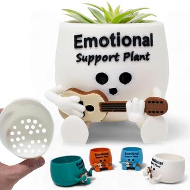 Imagem de Vaso de rosto com suporte emocional – Vaso engraçado impresso em 3D para plantas de interior – Vaso de cabeça de suculenta fofo exclusivo com personalidade – Ideia de presente para decoração de vaso