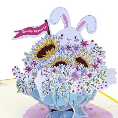 Imagem de iGifts And Cards Inspirational Sunflowers Get Well Soon 3D Pop Up Cartão de felicitações - Coelho, Floral, Xícara de chá, em branco, meia dobra, sinta-se melhor, recuperação rápida, sob o clima,