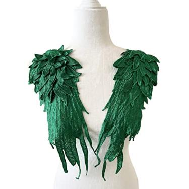 Imagem de PEPPERLONELY 1 par de bordado de asa de anjo aplique de costura de flor para vestido de festa de casamento roupas de vestido de noiva artesanato faça você mesmo, 40,64 x 12,76 cm, verde