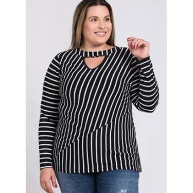 Imagem de Blusa Feminina Manga Longa Visco Listrada Vazado Abaixo Gola - Serena-Feminino