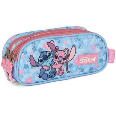 Imagem de Estojo Triplo Escolar STITCH Disney Azul e Rosa Luxcel