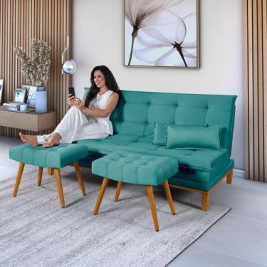 Imagem de Kit Sofa Cama Mobly Com 2 Banquetas Moderno Sala Quarto - Dcazza, Turq