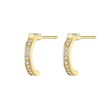 Imagem de Efashion Brincos femininos banhados a ouro 14K prata 925 simples e frescos microincrustados zircão e concha, Small, Ouro amarelo, Pérola Zircônia cúbica